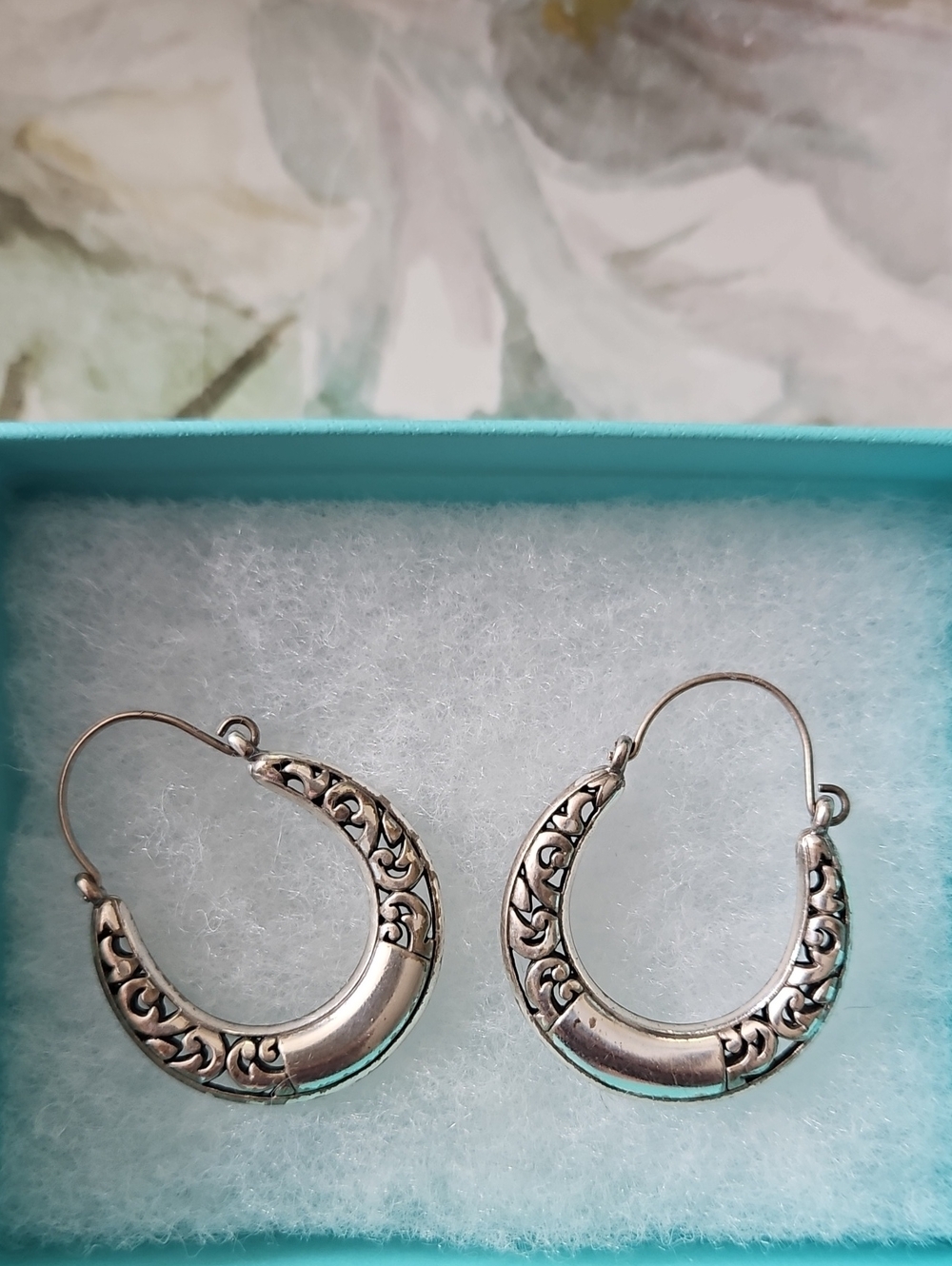 Brighton Sterling Silver Filigree Crescent Hoop Earrings - Silver